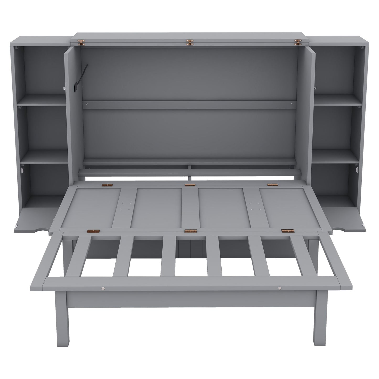 Full Size Murphy Bed With Shelves, Drawers And USB Ports - Gray