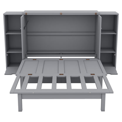 Full Size Murphy Bed With Shelves, Drawers And USB Ports - Gray
