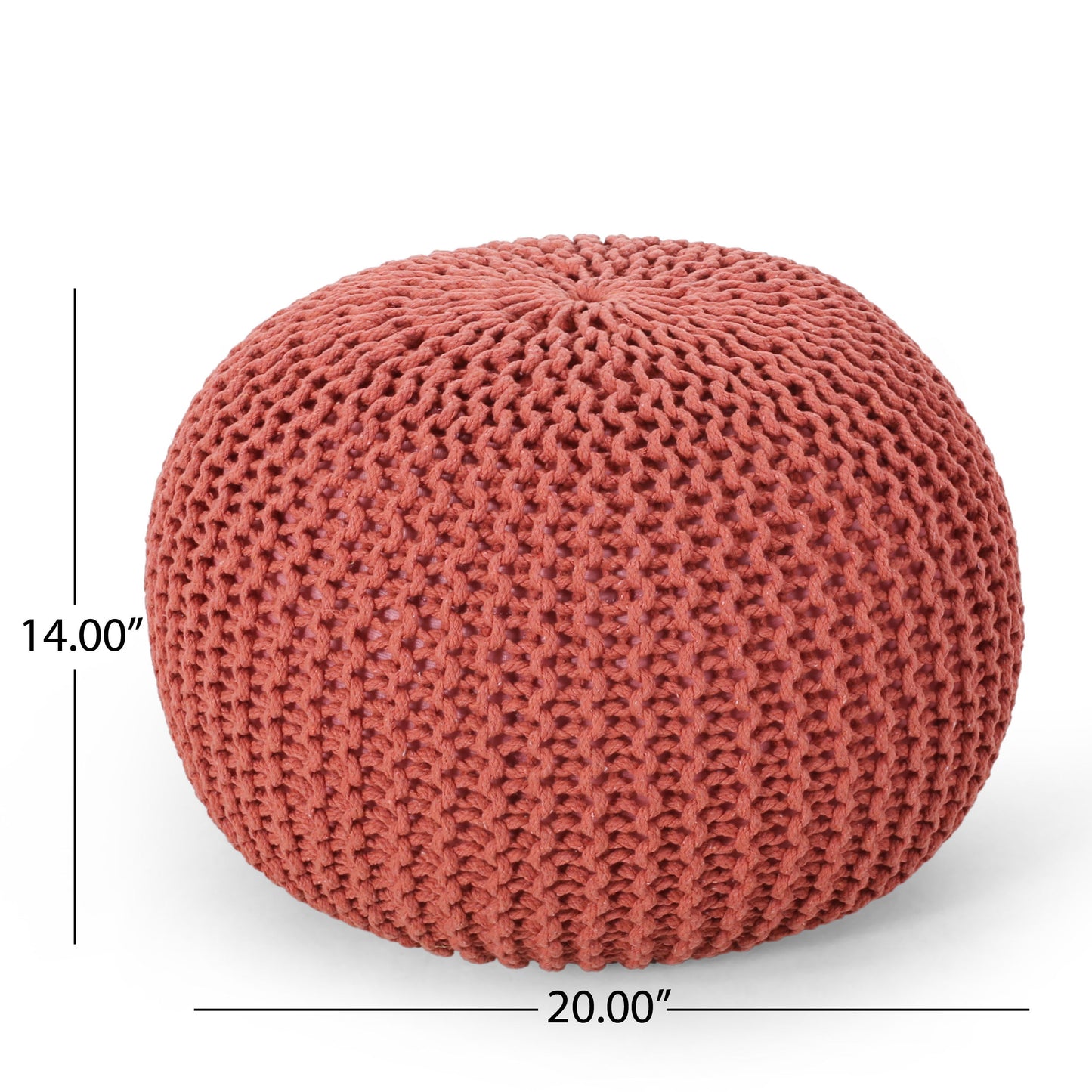 Bordeaux - Knitted Cotton Round Pouf, Versatile Ottoman And Cushion - Coral