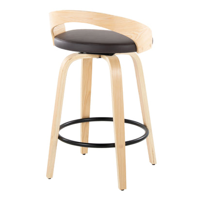 Grotto - Mid-Century Modern Fixed Height Counter Stool With Swivel With Round Footrest (Set of 2) - Natural / Brown
