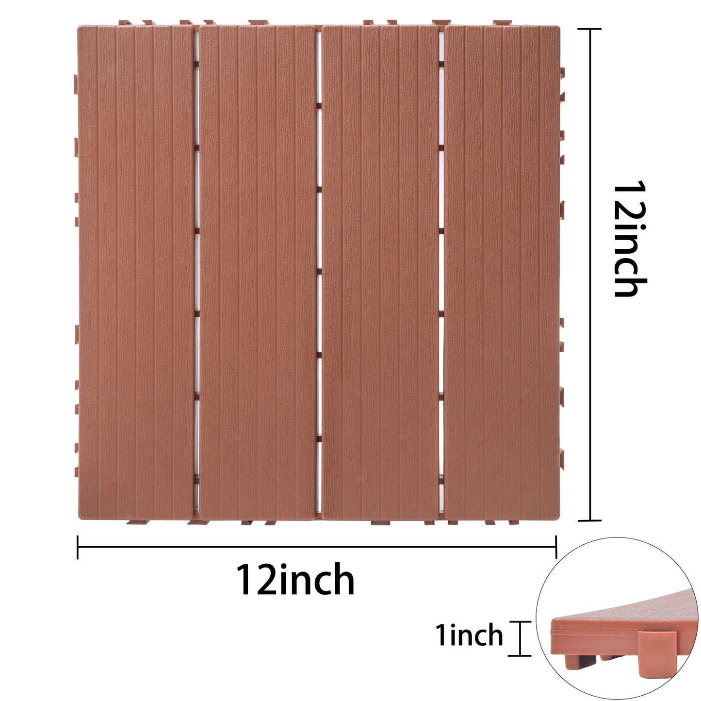 Plastic Interlocking Deck Tiles, (Set of 44), Patio Flooring Outdoor Waterproof All Weather Use For Garden Poolside Front / Back Yard - Mahogany