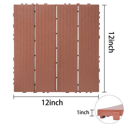 Plastic Interlocking Deck Tiles, (Set of 44), Patio Flooring Outdoor Waterproof All Weather Use For Garden Poolside Front / Back Yard - Mahogany