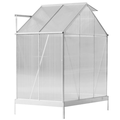 Polycarbonate Greenhouse, Heavy Duty Outdoor Aluminum Walk-In Green House Kit With Rain Gutter, Vent And Door For Backyard Garden - Aluminium