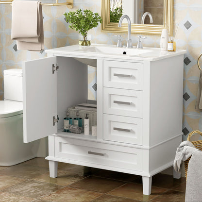 Bathroom Vanity, Modern Bathroom Cabinet With Sink Combo Set, Bathroom Storage Cabinet With A Soft Closing Door And 3 Drawers, Solid Wood Frame - White