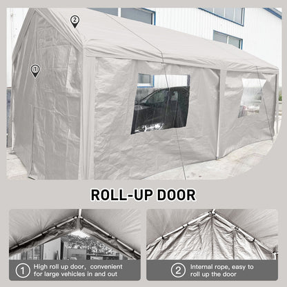 Carport, 10x20 Heavy Duty Portable Carport Garage Tent For Outdoor Storage Shelter - White