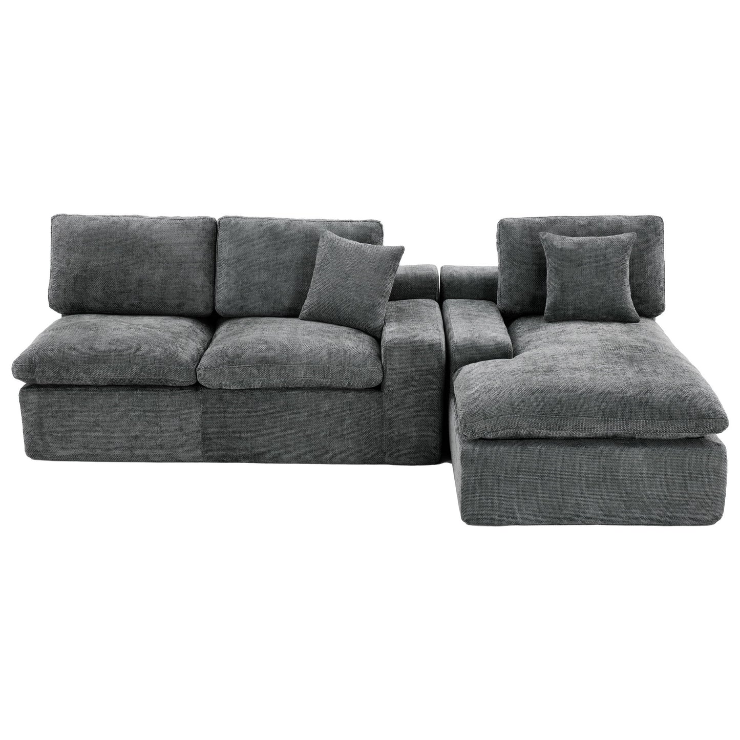 Cloud Sectional Sofa Upholstered Sofa Couch With Double-Layer Cushion And Side Pockets, Free Combined Sectional Sofa Full Compressed Sofa For Living Room - Gray