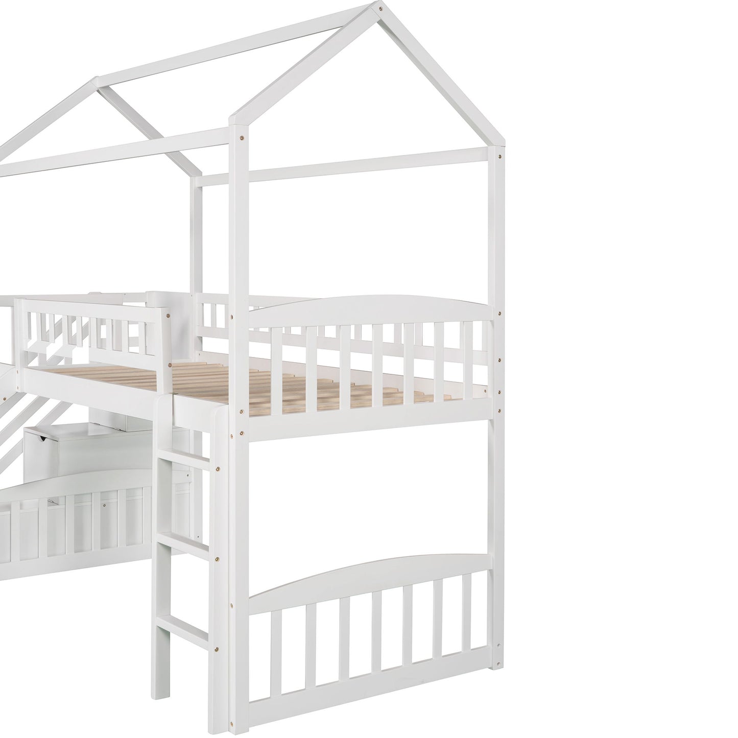 Twin Loft House Bed With 2 Drawers And Slide - White