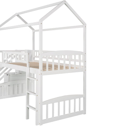 Twin Loft House Bed With 2 Drawers And Slide - White