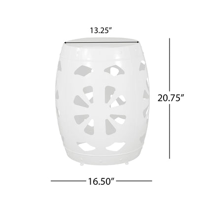 Large Metal End Table -White