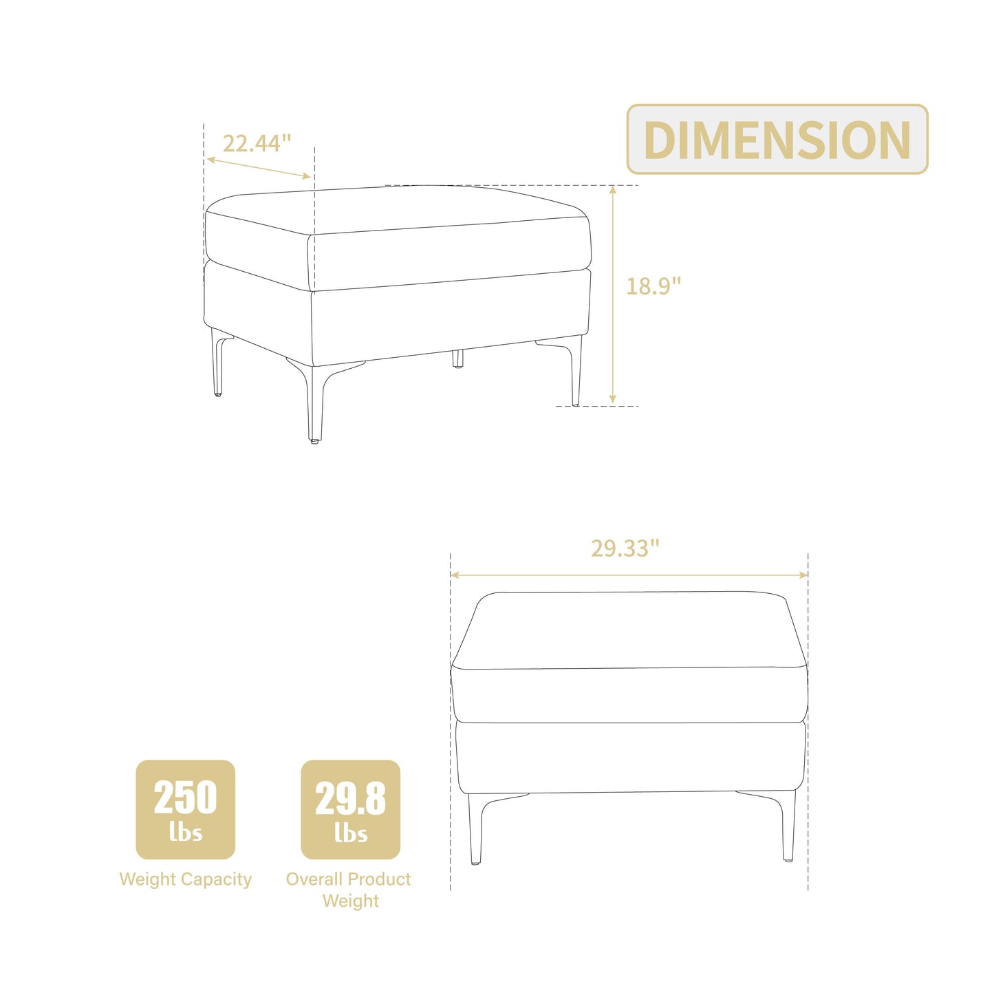 Modular Sectional Sofa Square Ottoman Module, Storage Ottoman Footrest - Beige