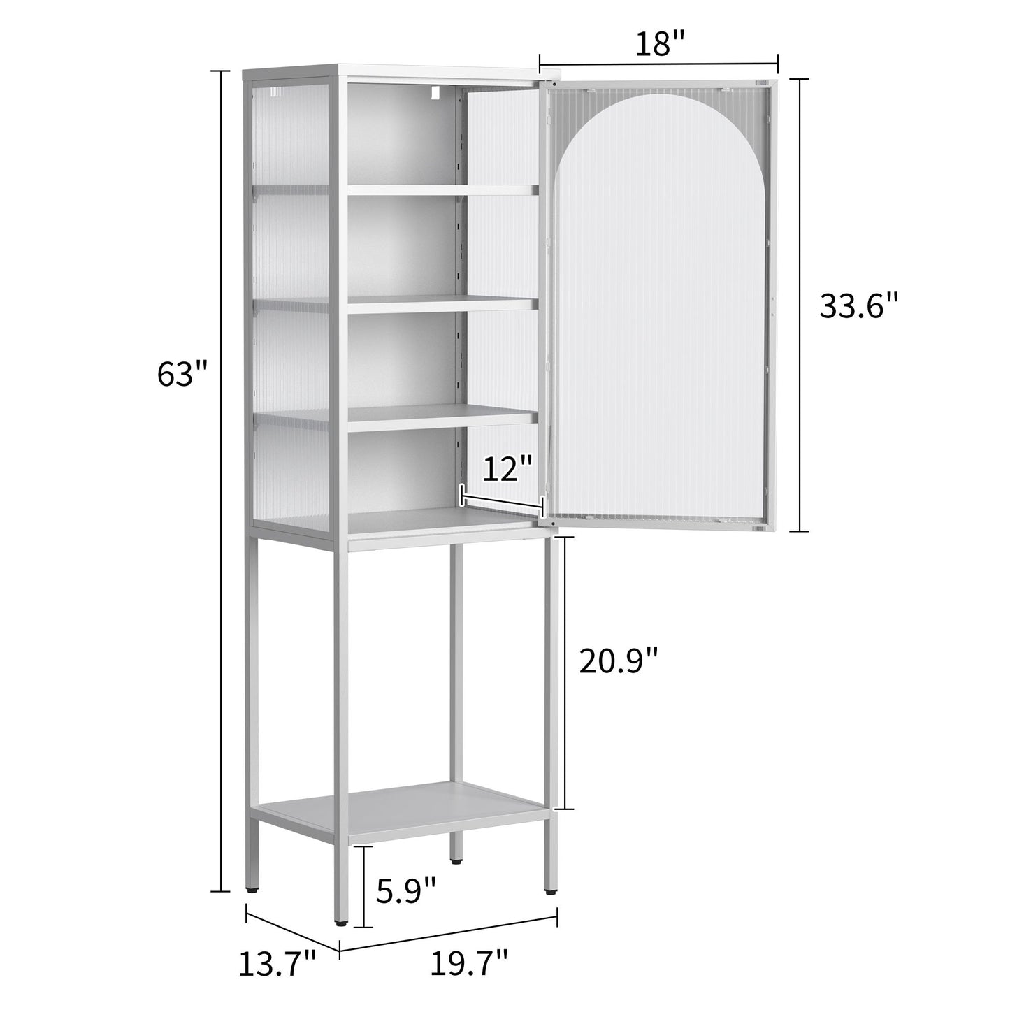 Metal Glass Door Display Storage Cabinet - 5 Tier Cube Bookshelf Storage Cabinet With 3 Adjustable Shelves For Kitchen, Dining Room, Living Room, Bathroom, Home Office - Antique White