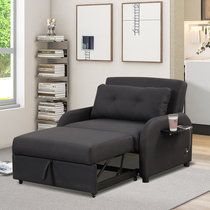 3 In 1 Pull Out Sofa Sleeper With Wing Table And USB Charge - Black
