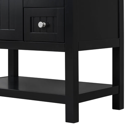Transitional Style Bathroom Vanity Cabinet Combo With Ceramic Sink, Soft Close Door - Black