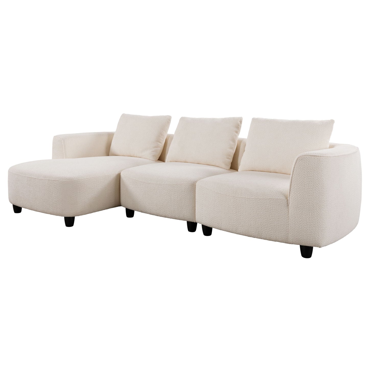 Mid - Century Modern Three Seater Sofa With Upholstered Footstool Fabric For Living Room Or Bedroom - Beige