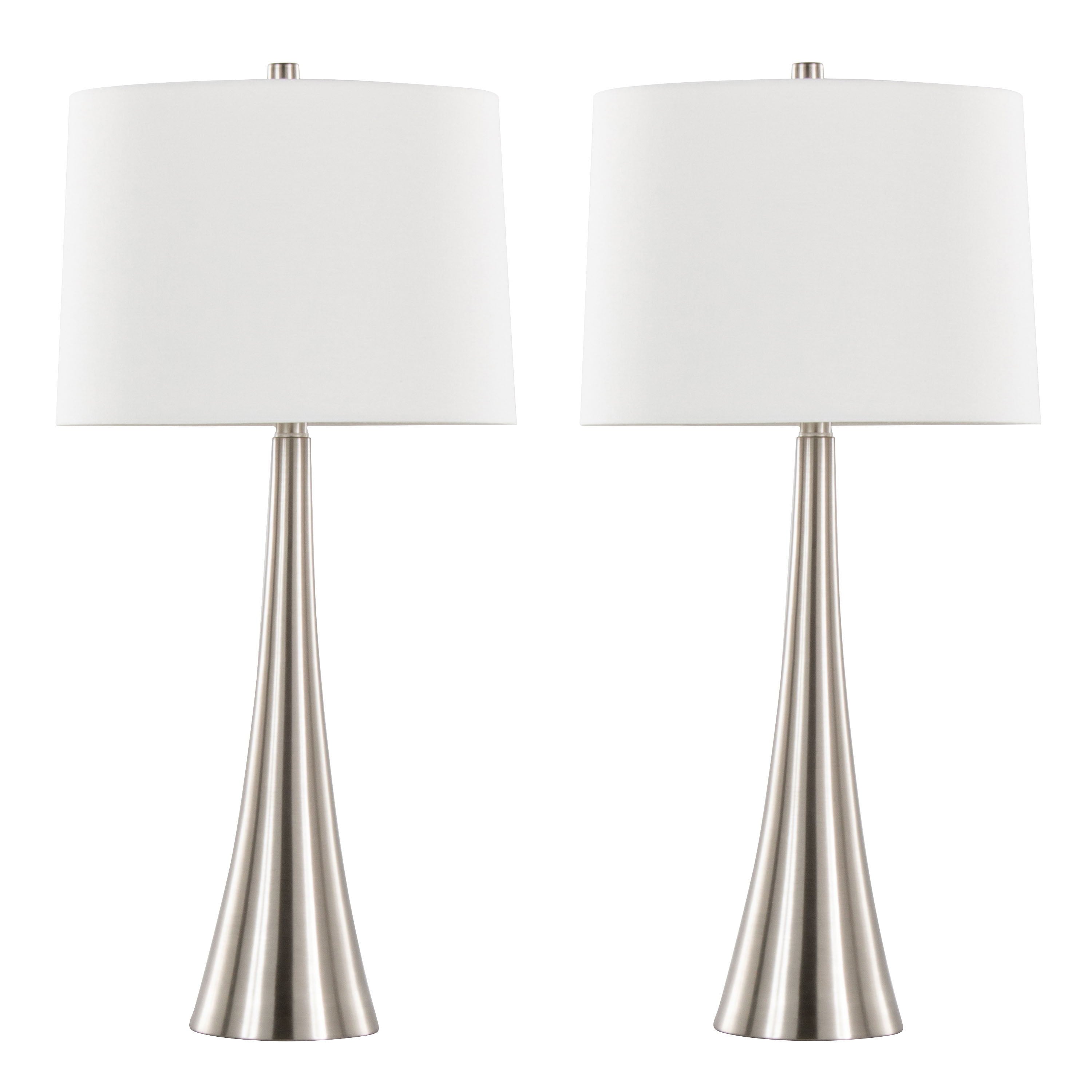 Diana - Contemporary Table Lamp (Set of 2) - Nickel / White