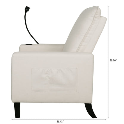 Recliner Chairs For Adults, Adjustable Recliner Sofa With Mobile Phone Holder & Cup Holder, Modern Reclining Chairs Fabric Push Back Recliner Chairs For Living Room, Bedroom - Beige