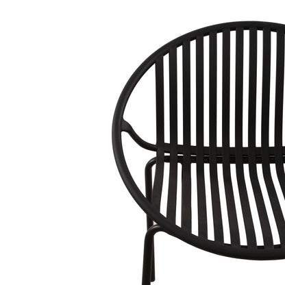Modern Metal And Polypropylene 7 Piece Outdoor Dining Set With Stackable Chairs - Black