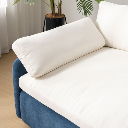 Oversized Single Sofa Chair Wide And Deep Seat, Modern Upholstered Comfy Blocking Couch Lounge With Pillows - Blue / Cream