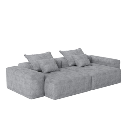 Modern Oversized Modular Sectional Sofa With 2 Chaise Lounge And 2 Armrest, Sparkling Chenille Fabric Soft Cushion Sofa With 4 Pillows, 4 Pieces Diy Combination Tufted Sofa, No Assembly Required - Gray