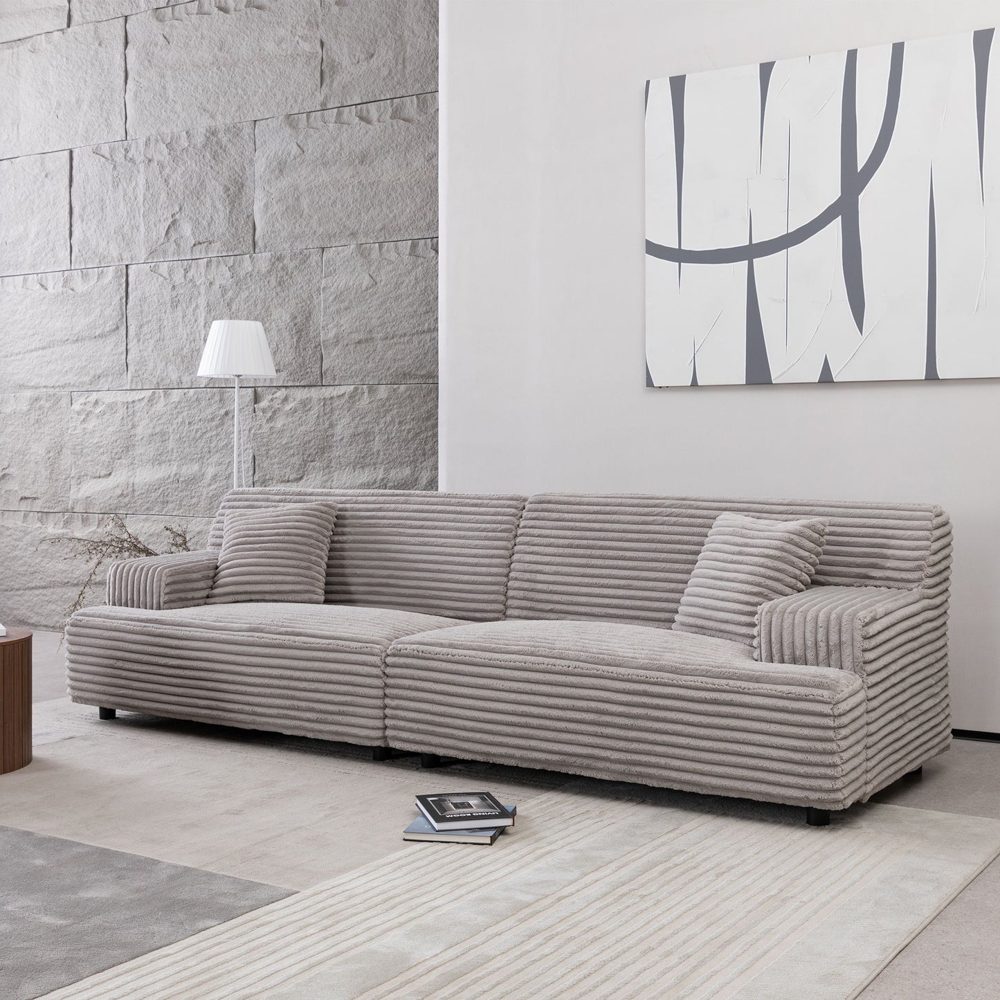 Modern 2291-G Sofa, Comfortable Cloud Sofa, Soft Plush Corduroy Interior With Square Armrests, Living Room Or Bedroom - Gray
