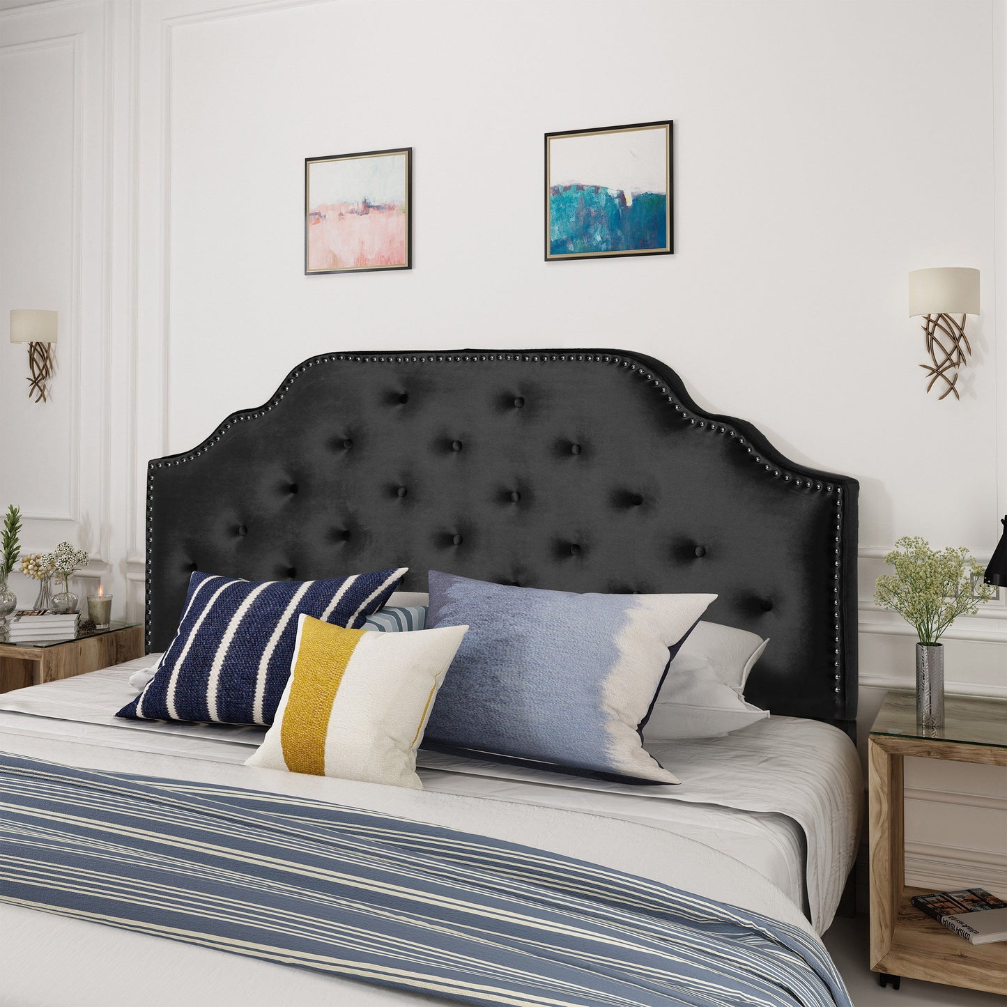 Charismatic - Queen & Full Size Headboard With Button Tufting And Nailhead Trim - Black