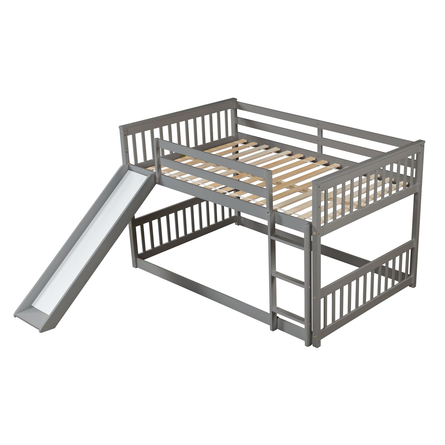 Full Over Full Bunk Bed With Slide And Ladder - Gray