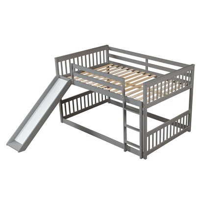 Full Over Full Bunk Bed With Slide And Ladder - Gray