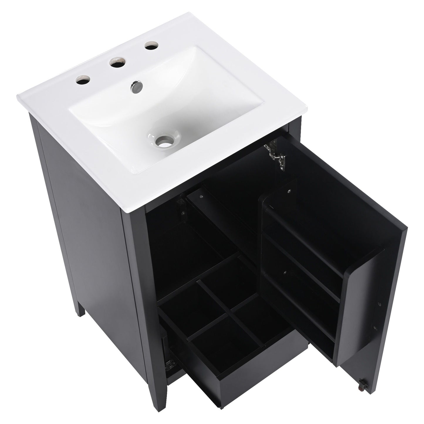 Modern Freestanding 20.3" Bathroom Vanity With Sink, Functional Drawer, Soft Closing Door - Black