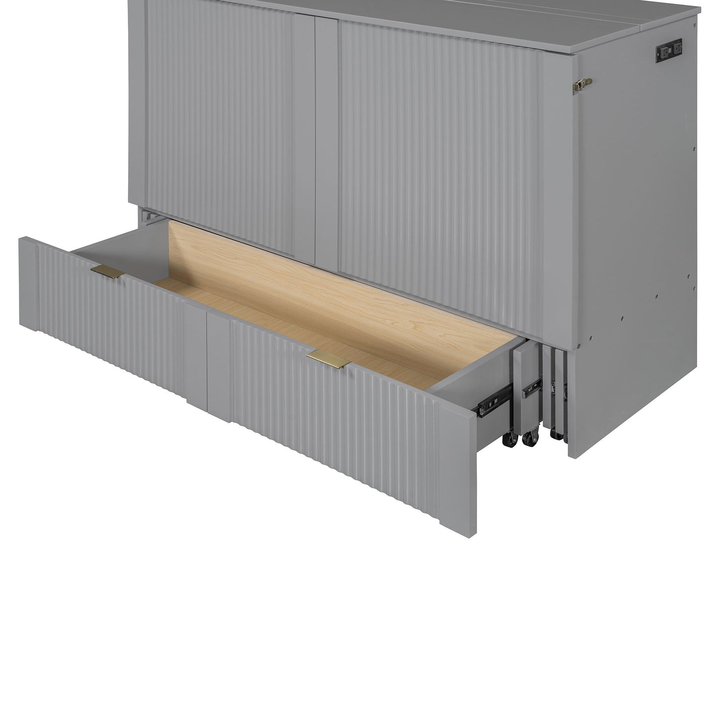 Full Size Murphy Bed With Drawer And A Set Of Sockets & USB Ports, Pulley Structure Design - Gray