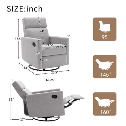 Modern Upholstered Rocker Nursery Chair Plush Seating Glider Swivel Recliner Chair - Gray