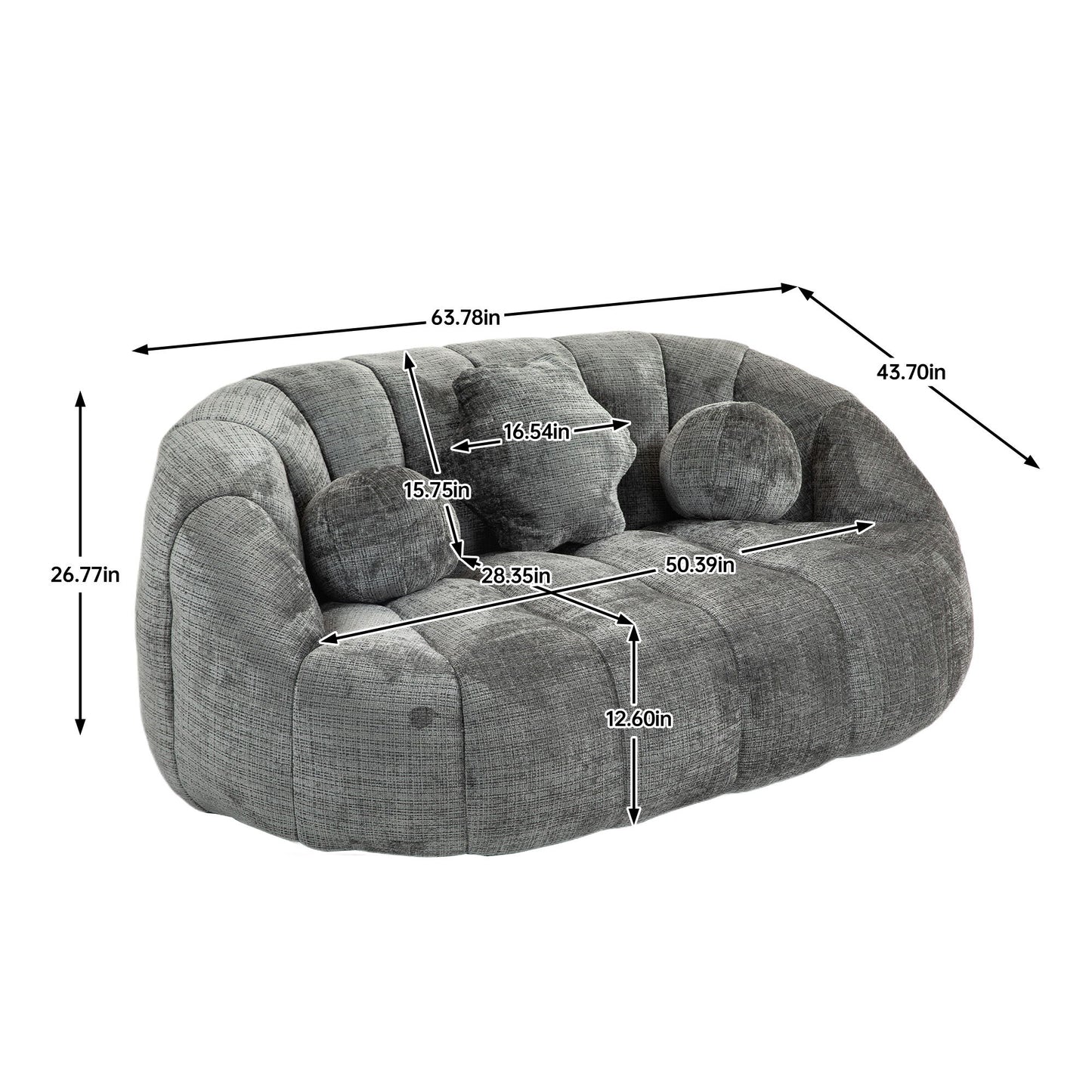 Durable Comfort High Back Bean Bag Sofa Lounger For Adults And Kids - Gray