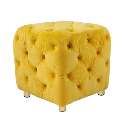 Modern Velvet Upholstered Ottoman, Exquisite Small End Table, Soft Foot Stool, Dressing Makeup Chair, Comfortable Seat For Living Room, Bedroom, Entrance - Yellow