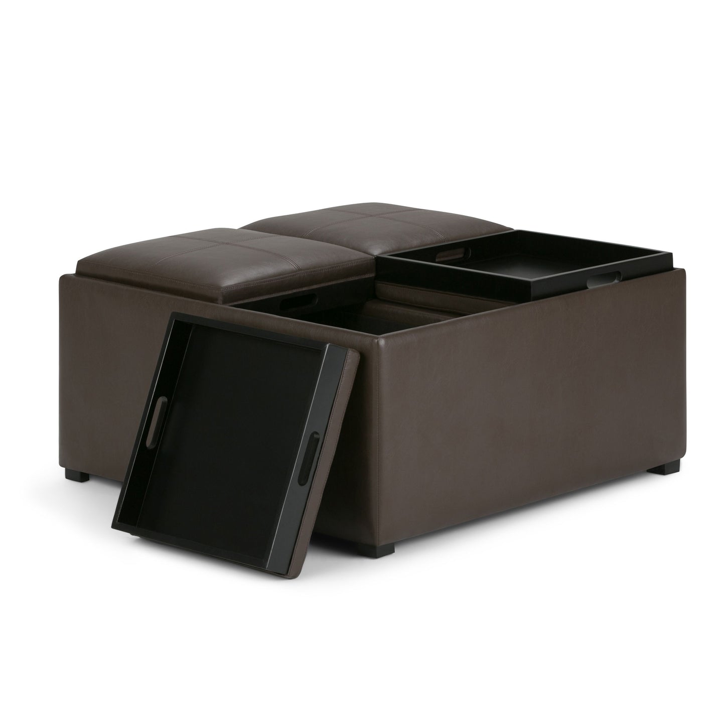 Avalon - Square Coffee Table Storage Ottoman - Chocolate Brown
