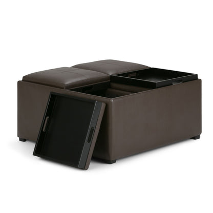 Avalon - Square Coffee Table Storage Ottoman - Chocolate Brown
