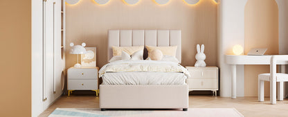 Twin Size Upholstered Platform Bed With A Hydraulic Storage System - Beige