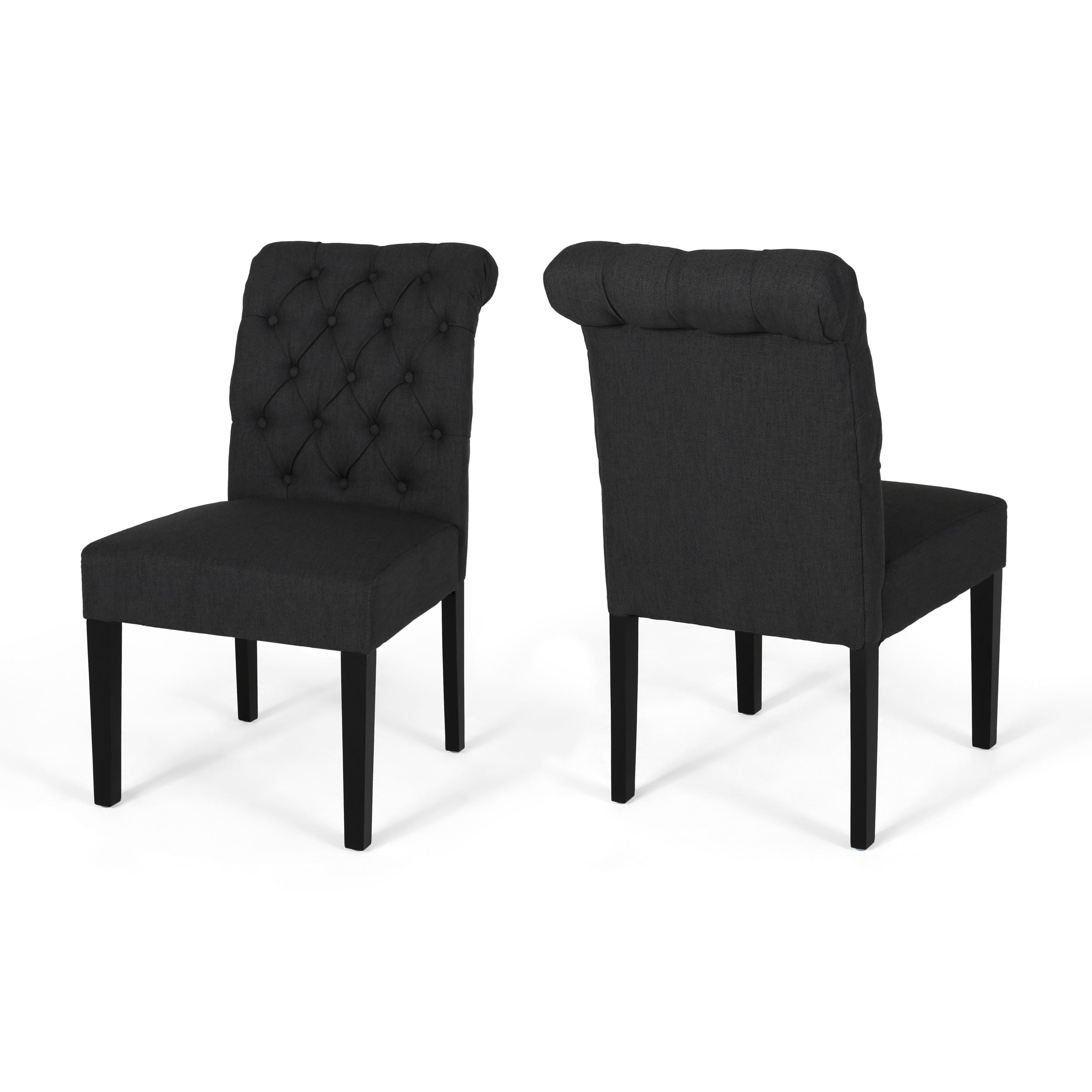 Broxton - Tuft Dining Rolltop Chairs With Button Tufted Backrest (Set of 2) - Dark Gray