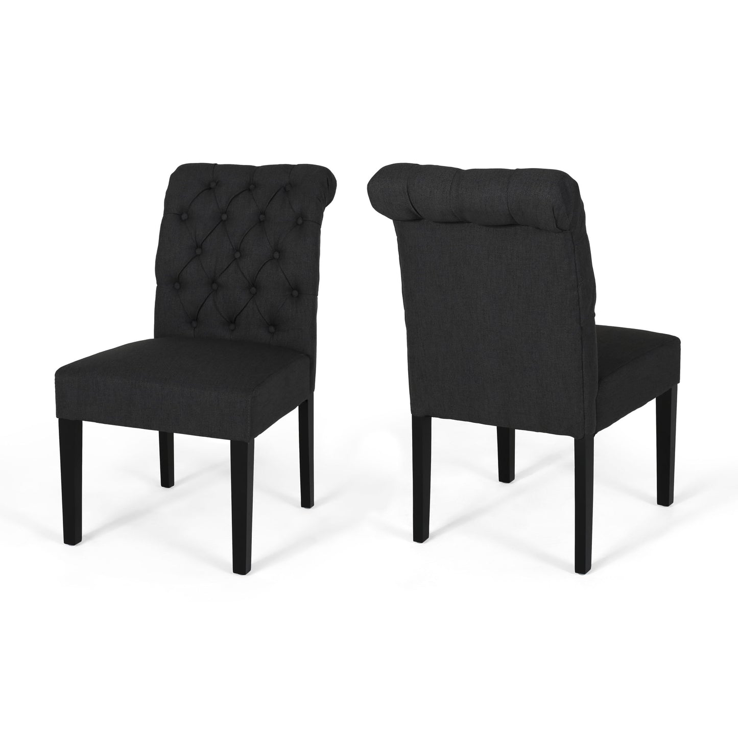 Broxton - Tuft Dining Rolltop Chairs With Button Tufted Backrest (Set of 2) - Dark Gray
