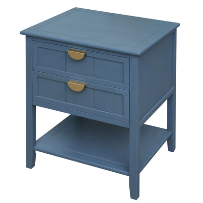 2 Drawer Side Table, American Style, End Table, Suitable For Bedroom - Blue