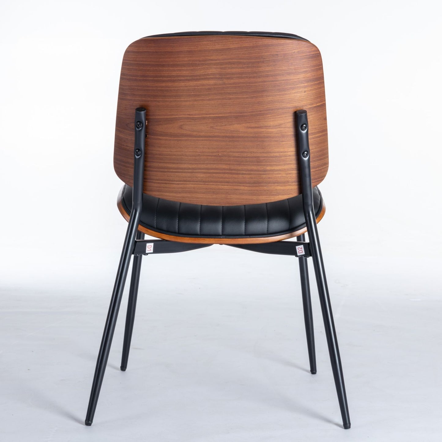 Dining Chairs Mid-Century Modern Retro Faux Leather Chair With Walnut Bentwood Back Upholstered Seat Metal Legs Adjustable Foot For Kitchen Dining Room Chairs (Set of 2) - Black