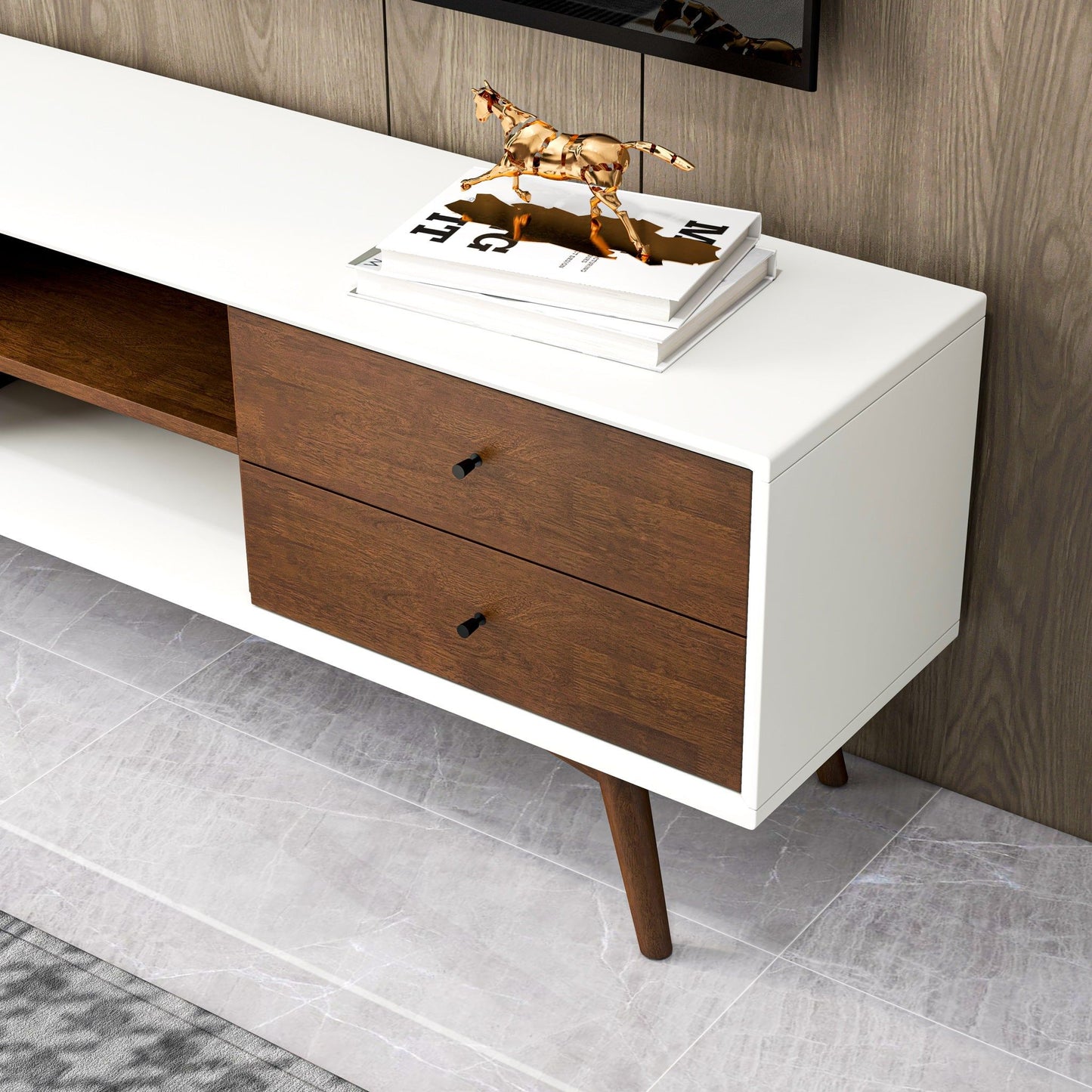 Caroline - White TV Stand Up To 72" - Brown / White
