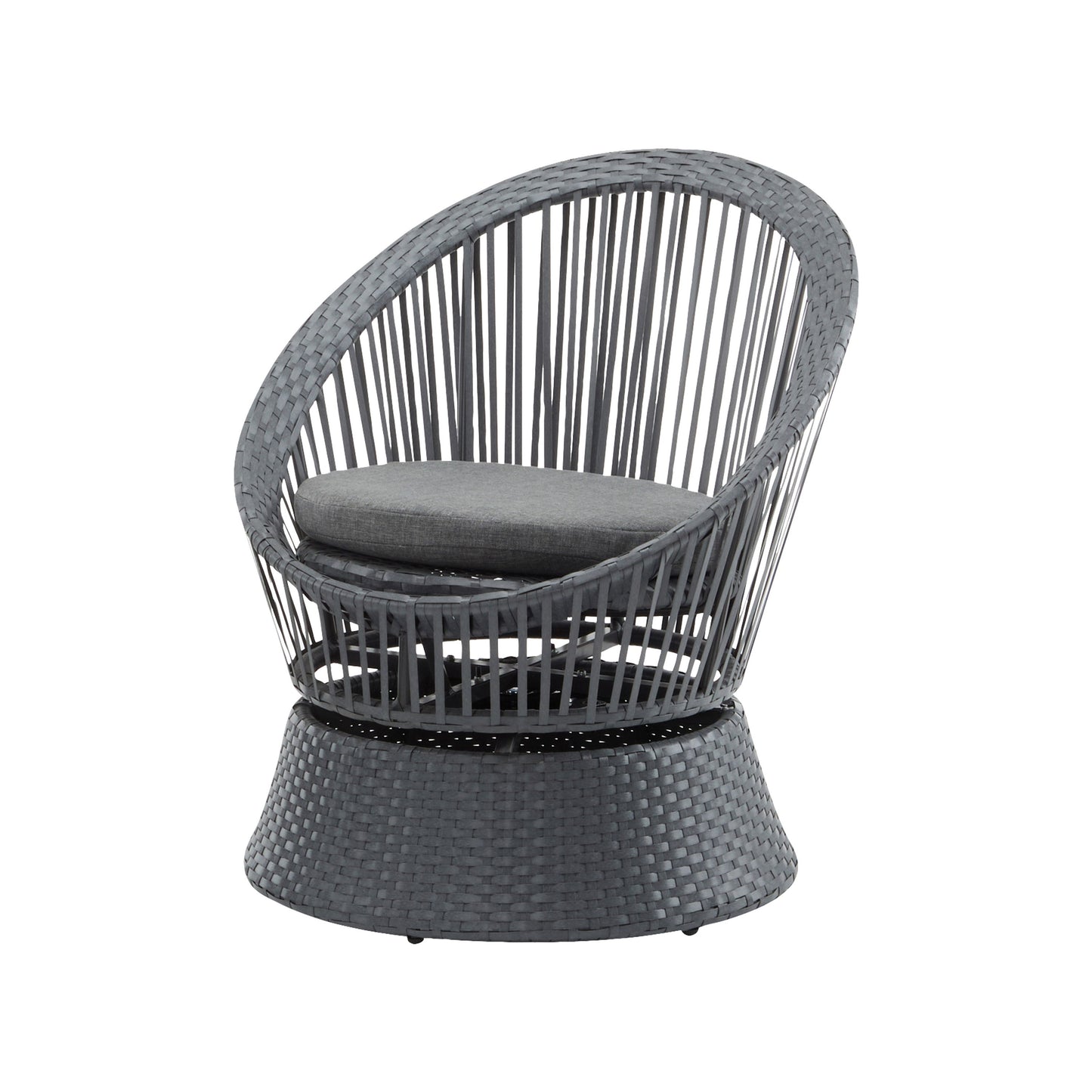 Modern Swivel Wicker Lounge Chair With Pe Rattan And Iron Frame, Round Design - Gray
