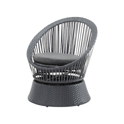 Modern Swivel Wicker Lounge Chair With Pe Rattan And Iron Frame, Round Design - Gray