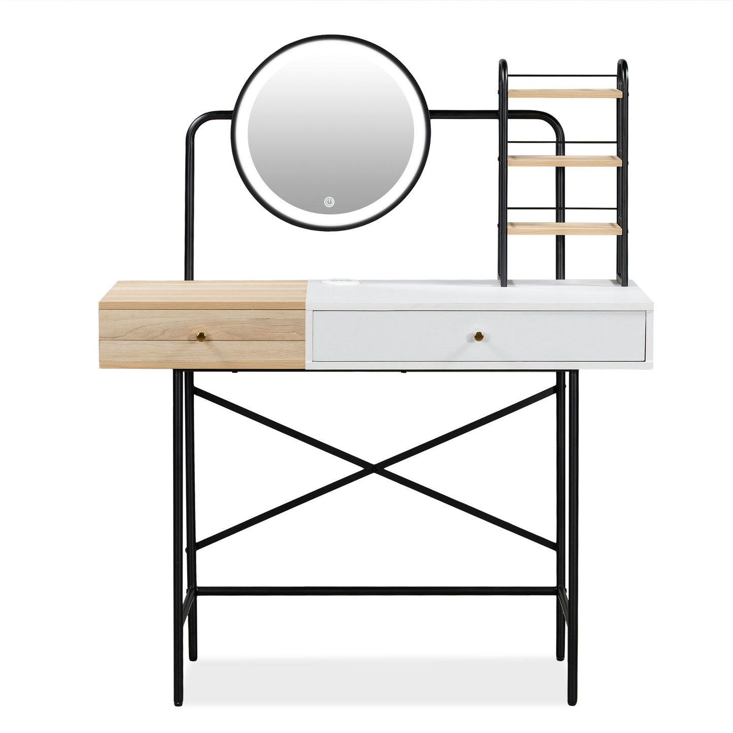 Makeup Vanity Desk With 3-Mode Lighted Mirror & Wireless Charging Station, Vanity Table With Drawer & 3 Open Shelves For Ample Storage Space, Dressing Table For Bedroom - White