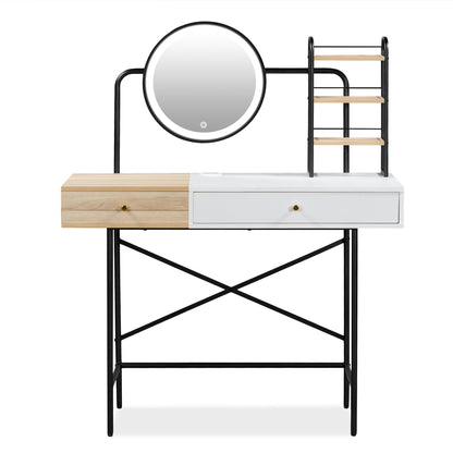 Makeup Vanity Desk With 3-Mode Lighted Mirror & Wireless Charging Station, Vanity Table With Drawer & 3 Open Shelves For Ample Storage Space, Dressing Table For Bedroom - White
