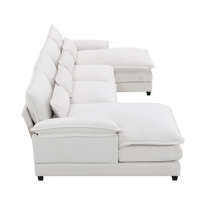 Modern U-Shaped Sectional Sofa With Waist Pillows, 6 Seat Upholstered Symmetrical Sofa Furniture, Sleeper Sofa Couch With Chaise Lounge - White