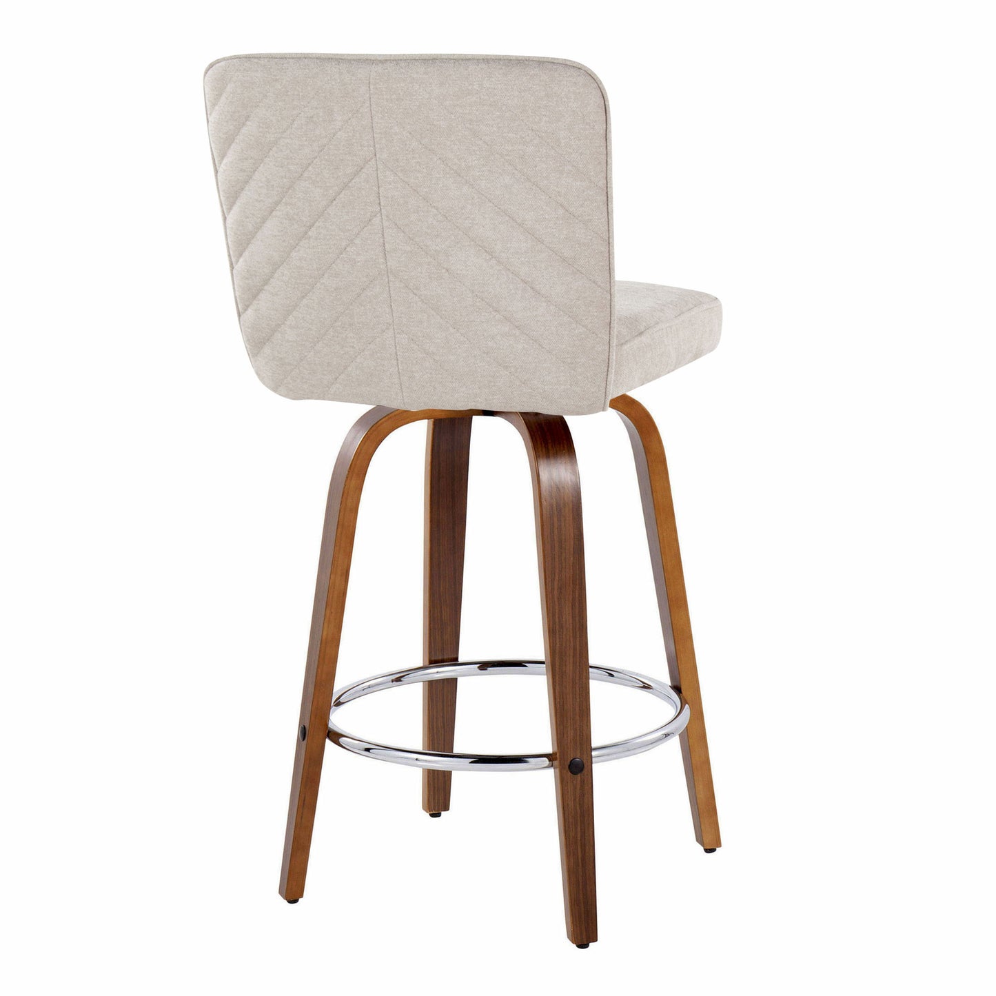 Henry - Contemporary Fixed Height Counter Stool With Swivel With Round Footrest (Set of 2) - Walnut / Beige