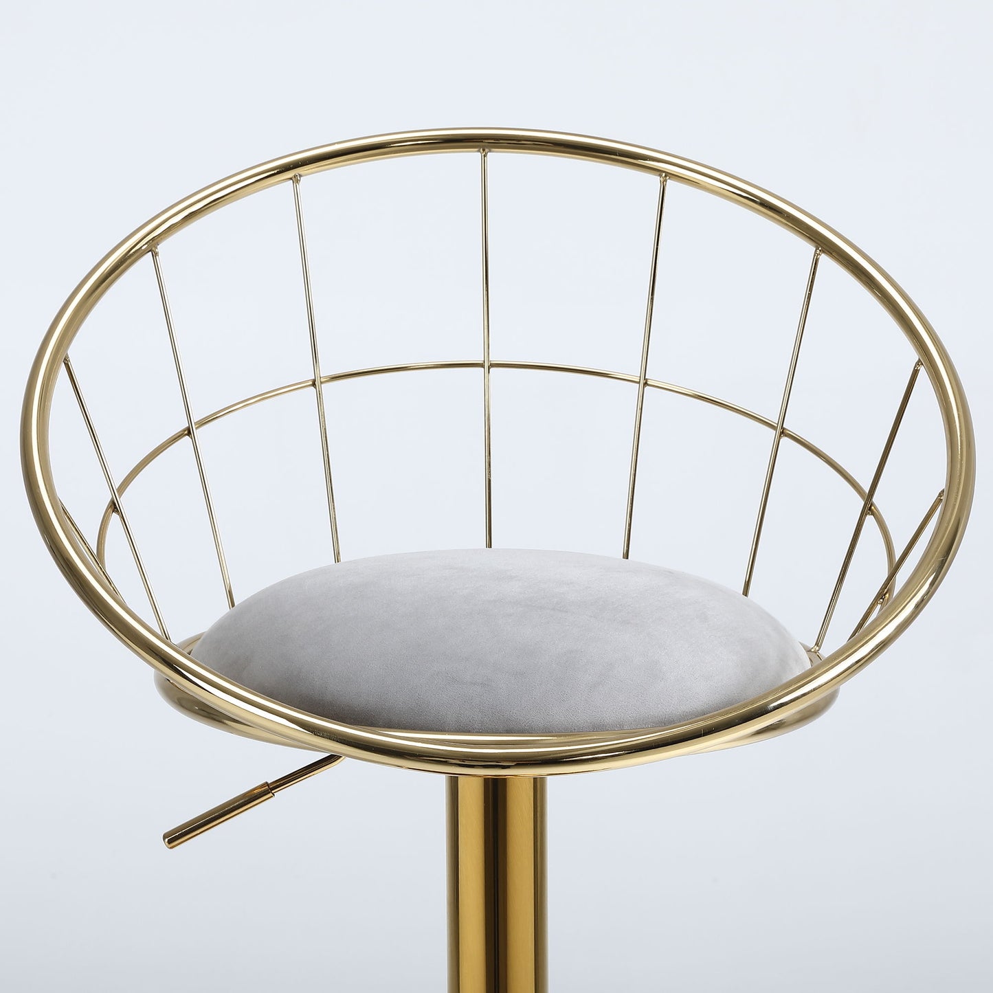 Velvet Bar Chair, Pure Gold Plated, Unique Design, 360 Degree Rotation, Adjustable Height, Suitable For Dining Room And Bar, (Set of 2) - Gray