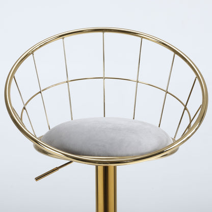 Velvet Bar Chair, Pure Gold Plated, Unique Design, 360 Degree Rotation, Adjustable Height, Suitable For Dining Room And Bar, (Set of 2) - Gray