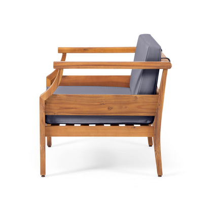 Outdoor Club Chair With Recessed Arms And Cushions - Dark Gray / Teak