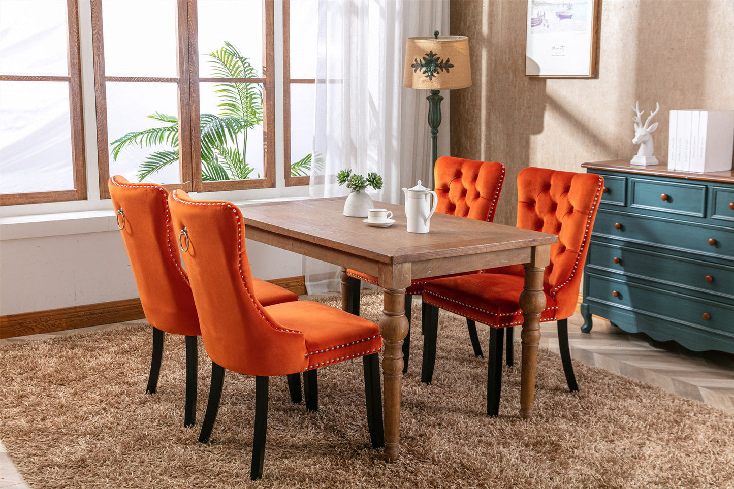 Nikki - Modern, High-End Tufted Solid Wood Contemporary Velvet Upholstered Dining Chair With Wood Legs Nailhead Trim (Set of 2) - Orange